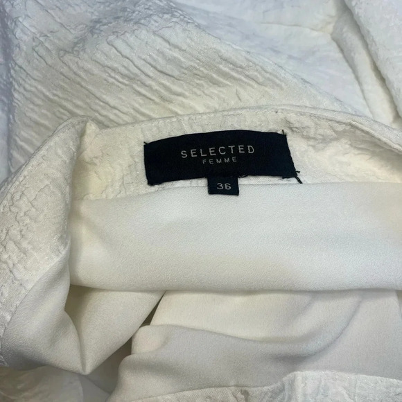 Selected Femme White Mini Textured Dress With Balloon Sleeves | Size  Small - Picture 9 of 12